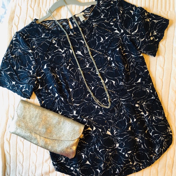 J. Crew | Laser Cut | Navy Blue Floral | Blouse - Picture 1 of 4